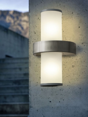 Wandleuchte Beverly 2xE27 Edelstahl, Glas wei� satiniert