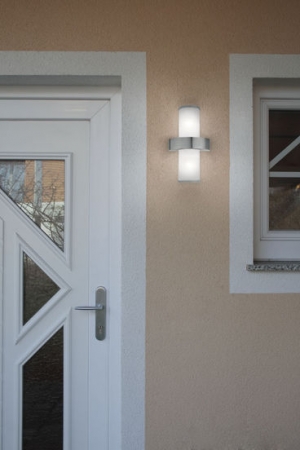 Wandleuchte Beverly 2xE27 Edelstahl, Glas wei� satiniert