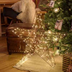 3D-Kupferstern  80 cm, 240 Micro LEDs warmwei