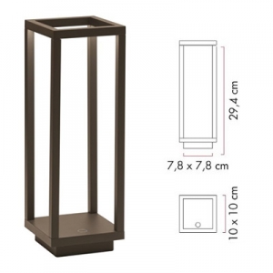 LAMPADA DA TAVOLO CON BASE DI RICARICA, CORTEN, RICARICABILE E DIMMERABILE