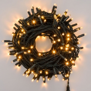 LED Lichterkette 20m 200 MaxiLed warmwei� mit Flash ww Kabel dunkelgr�n