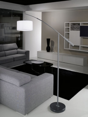 NADINA Stehleuchte Stahl, nickel-matt / Textil wei� E27